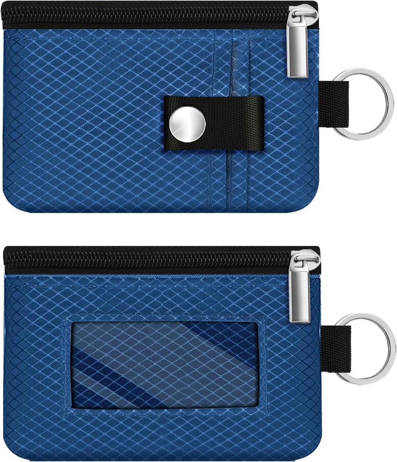 CCUMI Minimalist RFID Blocking Small Wallet with ID Window,WaterResistant Zip Id Case Wallet with Lanyard Keychain for Cards,Cash,Travel,Women,Men (Electric Blue) - Image 3
